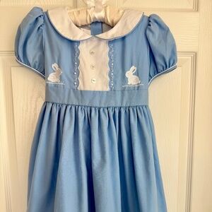 The Proper Peony French Blue Embroidered Bunny Dress
